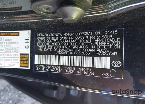 2018 Toyota Prius Four Touring from USA, damaged, VIN JTDKARFUXJ3553033